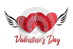 Two hearts wings valentines card symbol