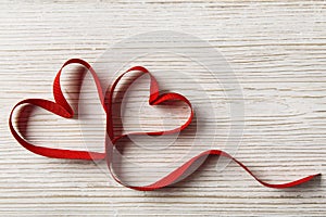 Two Hearts on Wooden Background. Valentine Day, Wedding Love Concept