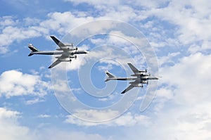 Two heavy turboprop bombers in the sky