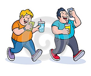 Two Heavyset Guys Laughing While Viewing Cell Phones