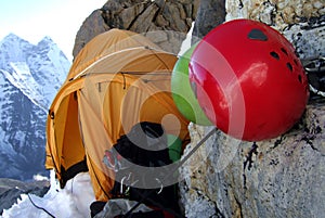 Two helmets on Ama Dablam photo