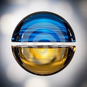 Two hemispherical glass objects, one blue and one gold, positioned side by side