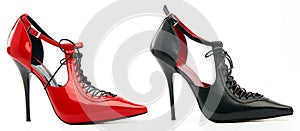 Two high-heeled female shoes with lacing photo