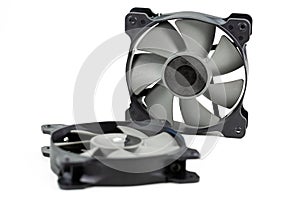 Two high performance cooling fans 120 mm for computer hardware isolated on white background