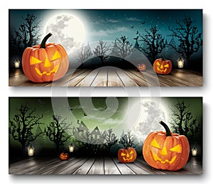 Two Holiday Halloween Banners with Pumpkins