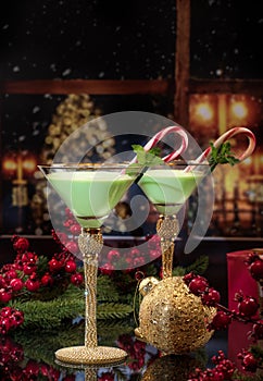 Two Holiday Martinis in Christmastime Setting