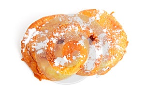 Two home baked appelflappen ( apple fritter)