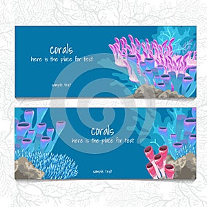 Two horizontal card with corals and coelenterates