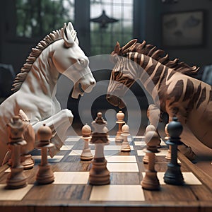 Two horse playing chess