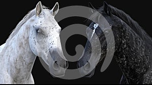 Two horse portrait on black background