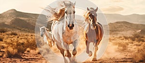 Two horse run in desert Generative AI