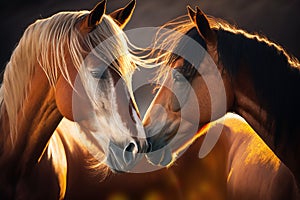 Two Horses in Friendship . AI generated Illustration