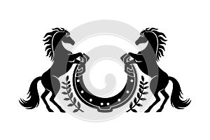 Two horses and horseshoe icon.