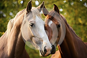 two horses nuzzling