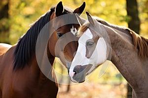 two horses nuzzling each other