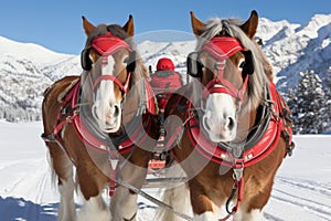 Two horses pulling a sleigh, AI