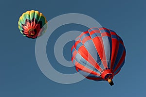 Two hot air balloons from below