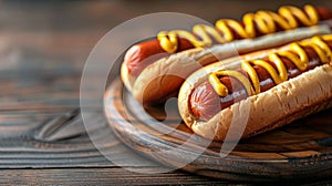 Two Hot Dogs With Mustard and Ketchup on Wooden Table