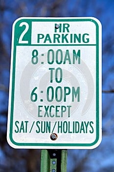 Two Hour Parking Sign
