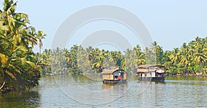 Two Houseboats in Backwaters in Kerala, India...