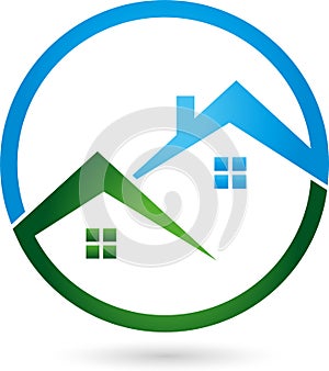 Two houses, roofs, real estate logo