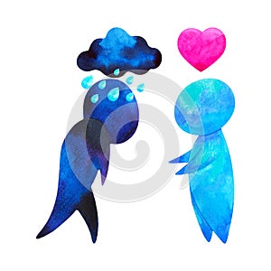 Two human compassion empathy love heart understanding abstract art watercolor painting illustration design drawing cartoon symbol