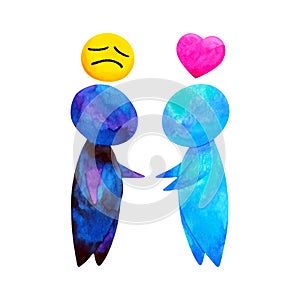 Two human compassion empathy love heart understanding abstract art watercolor painting illustration design drawing cartoon symbol