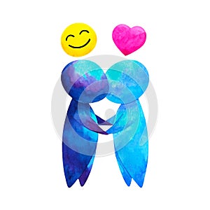 Two human compassion empathy love heart understanding abstract art watercolor painting illustration design drawing cartoon symbol