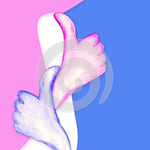 Two human hands.Illustration of , lifestyle and gender concept, diversity - equality.Abstract background concept gender