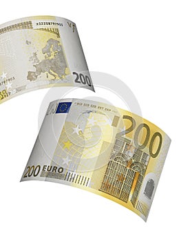 Two hundred euro bill colage isolated on white