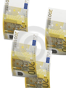 Two hundred euro bill collage isolated on white