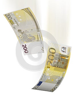 Two hundred euro bill collage isolated on white