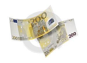 Two hundred euro bill collage isolated on white