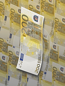 Two hundred euro bill collage in warm tone