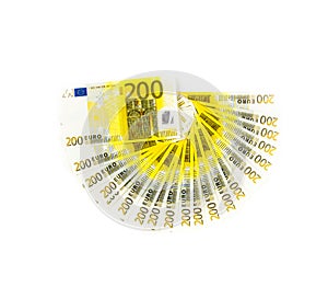 Two hundred euro bills isolated on white background. banknotes c