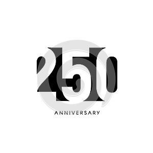 Two hundred fifty anniversary, minimalistic logo. Two handred fiftieth years, 250th jubilee, greeting card. Birthday