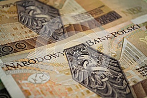 Two hundred zloty banknotes. Narodowy Bank Polski. Closeup photo