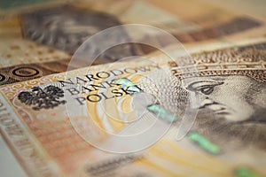 Two hundred zloty banknotes. Narodowy Bank Polski. Closeup photo