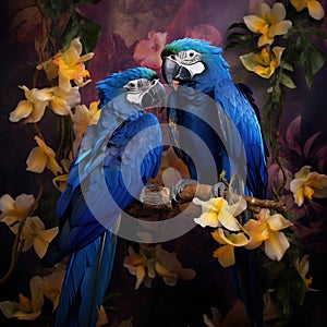 Two Hyacinth Macaw Anodorhynchus hyacinthinus blue parrot. big blue parrot Pantanal Brazil South America