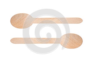 two ice cream wooden spoon isolated on white