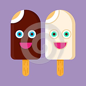 Two ice creams smiled cartoons