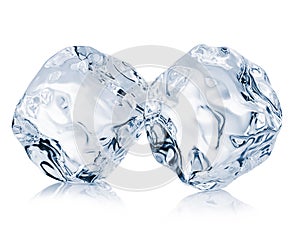 Two ice cubes close-up on a white background. Clipping pats