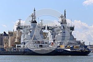 Two icebreakers in the seaport of Helsinki, Finland