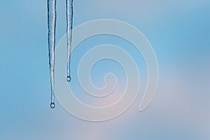 Two icicles with a sunset background