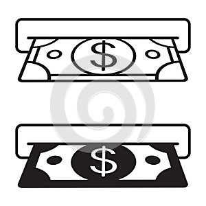 Two icon insert cash or receive money in ATM for apps and websites