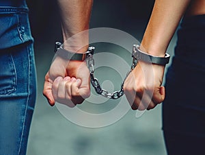 Hands connected by chain, symbolizing codependency