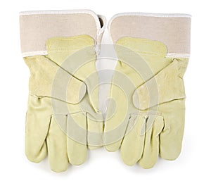 Zwei industriell Handschuhe isoliert auf weißem hintergrund 