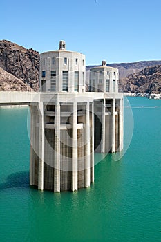 Two of the intake towers on the Hoover dam