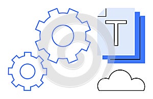 Gears and Cloud with Text Documents Representing Data Integration and Cloud Storage