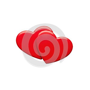 Two interlocking red hearts isolated on transparent background